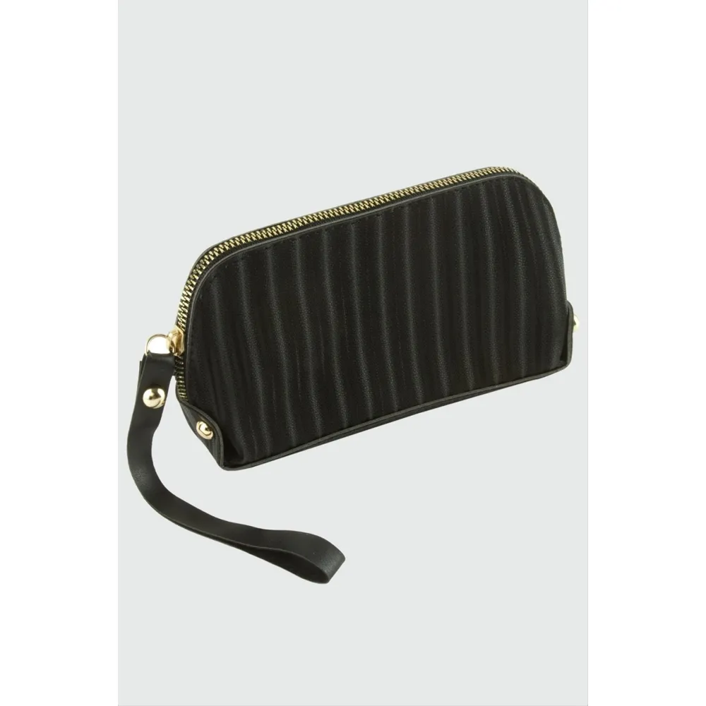 Çizgili Dikdörtgen Deri Cüzdan-Siyah