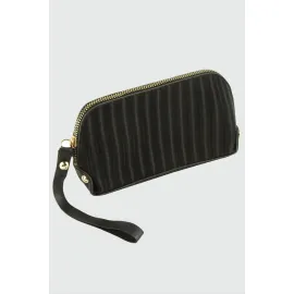 Çizgili Dikdörtgen Deri Cüzdan-Siyah