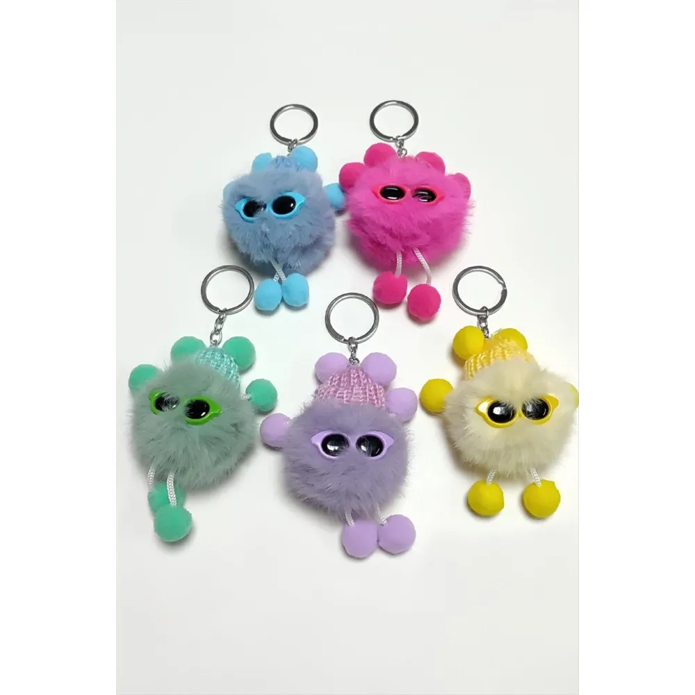 Gözlüklü Peluş Anahtarlık-Renkli