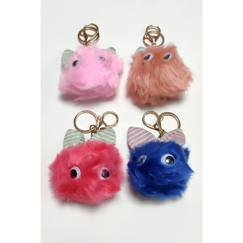 Kulaklı Tüylü Peluş Anahtarlık-Renkli