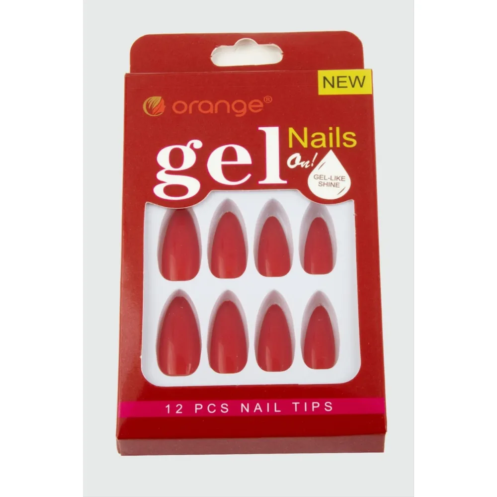 Orange Yapıştırıcılı Jel Takma Tırnak-Kırmızı