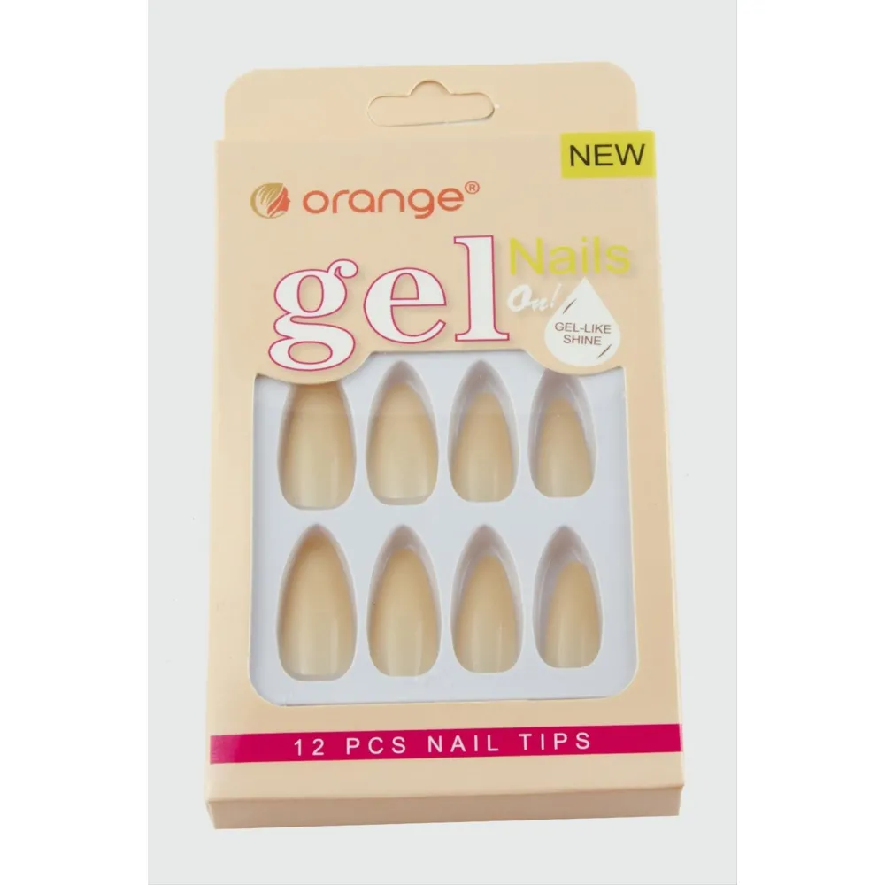 Orange Yapıştırıcılı Jel Takma Tırnak-Krem