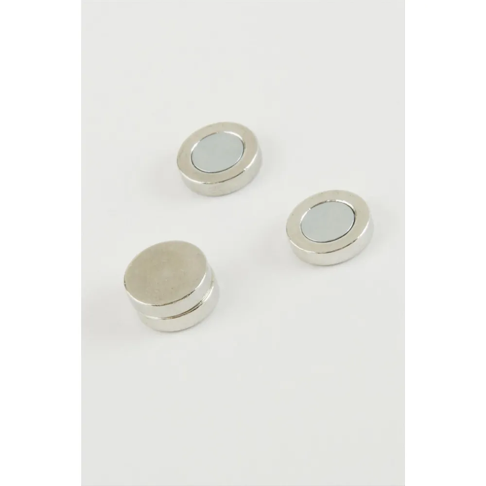 Yuvarlak Mıknatıslı Küpe-Gümüş Rengi