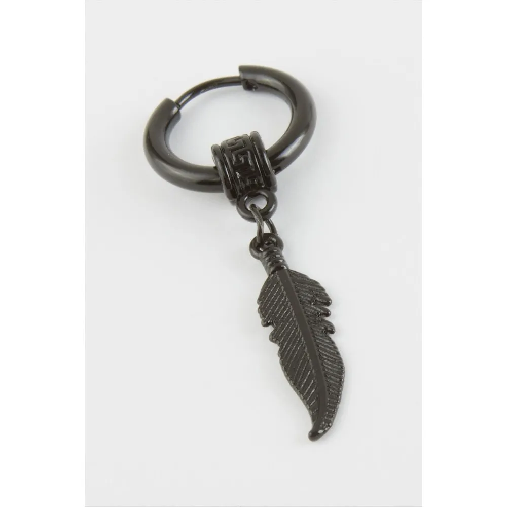 Yaprak Erkek Çelik Küpe-Siyah