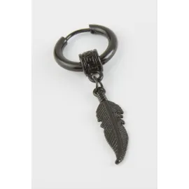 Yaprak Erkek Çelik Küpe-Siyah