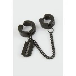 Jilet Kıstırmalı Erkek Çelik Küpe-Siyah