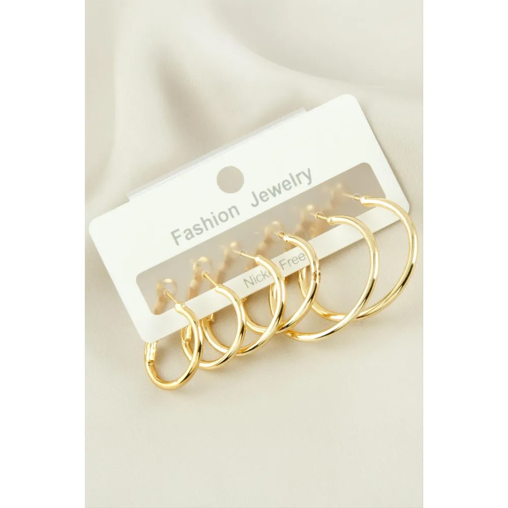 6 Adet İnce Boru Halka Küpe 2-2,5-3 cm-Sarı