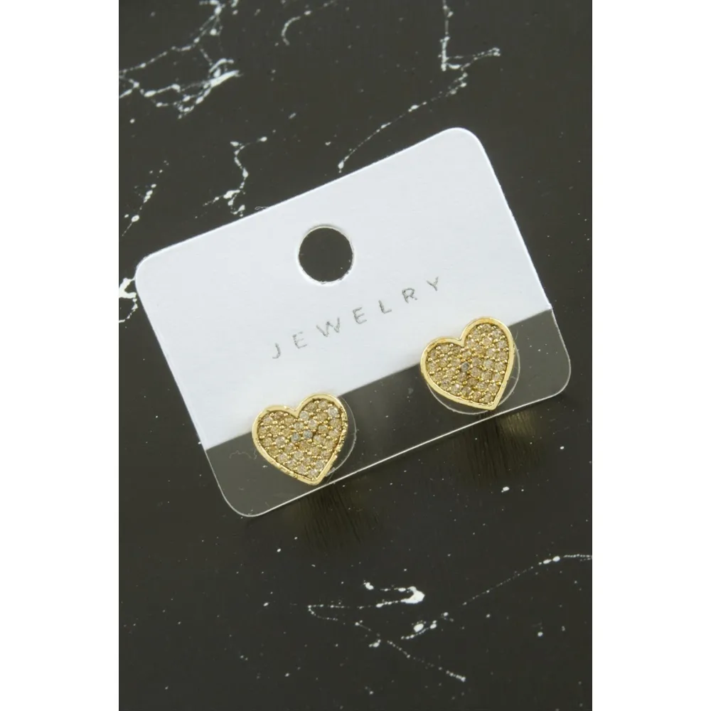 Kalp Zirkon Taşlı Küpe-Sarı