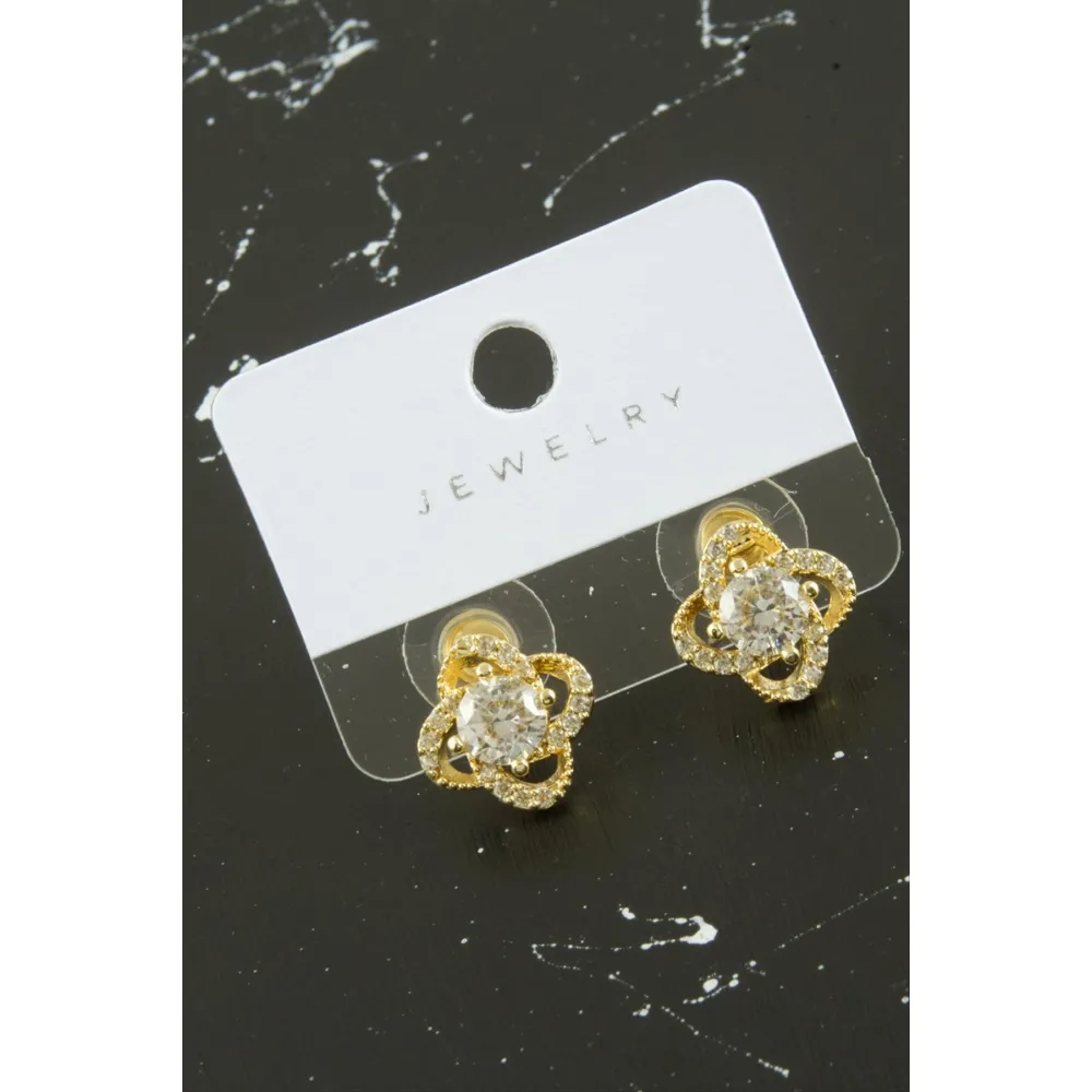 Çiçek Zirkon Taşlı Küpe-Sarı