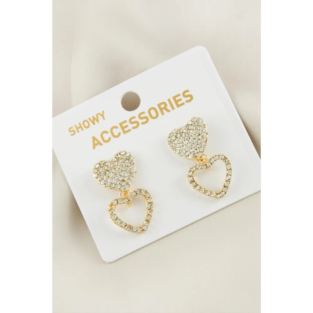 Kalp Yeni Sezon Taşlı Küpe-Gümüş Rengi