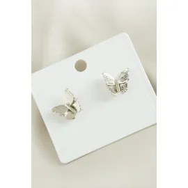 Kelebek Yeni Sezon Metal Küpe-Gümüş Rengi