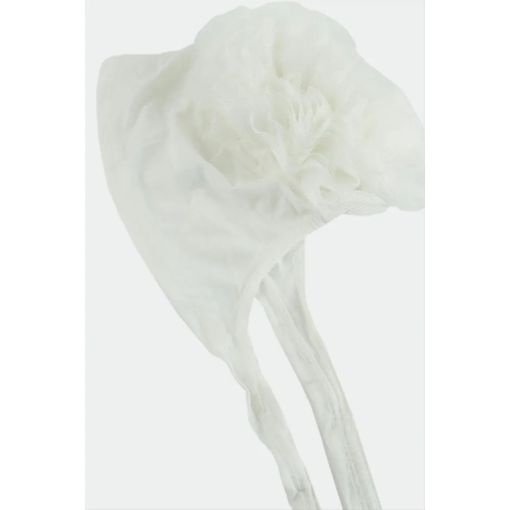 Dikişli Fırfırlı Bone-Beyaz