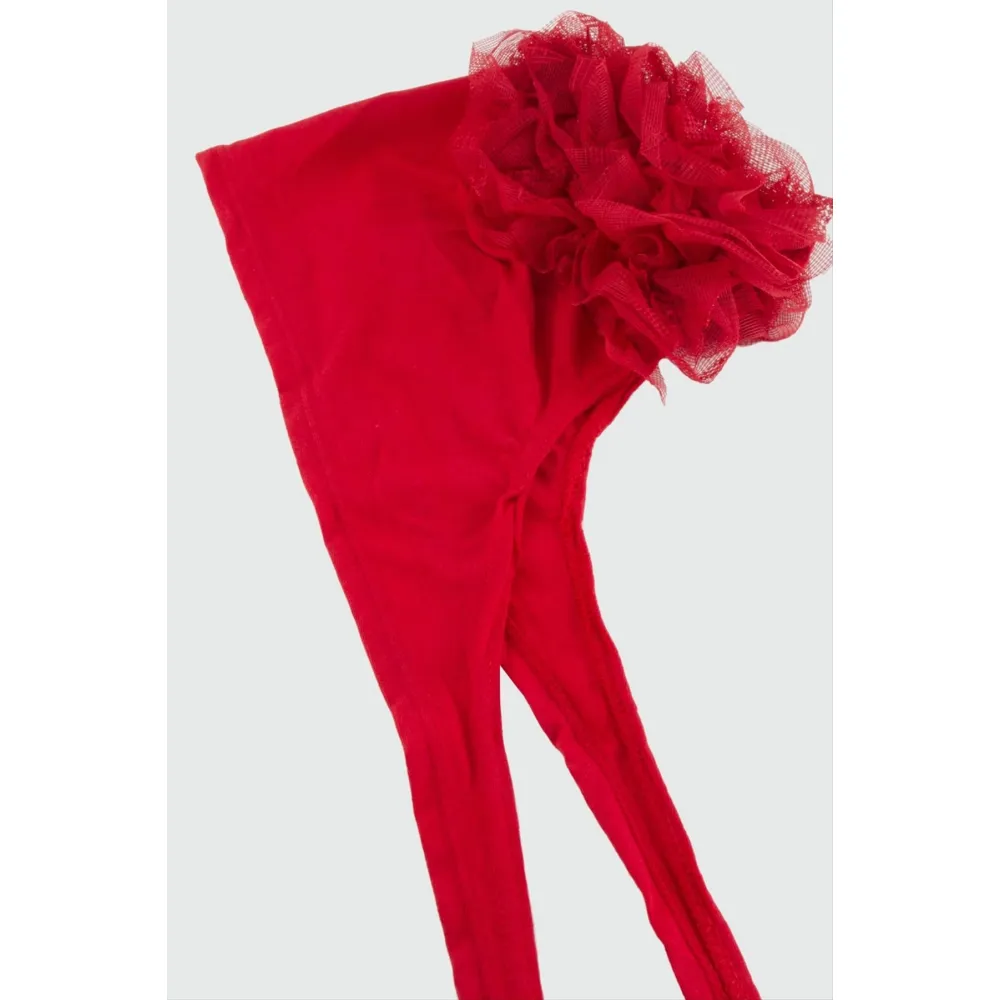 Dikişli Fırfırlı Bone-Kırmızı