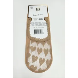Kalp Dantel Babet Çorap-Sütlü Kahve