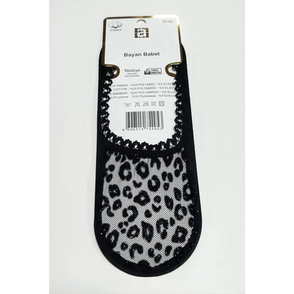Benekli Dantel Babet Çorap-Siyah