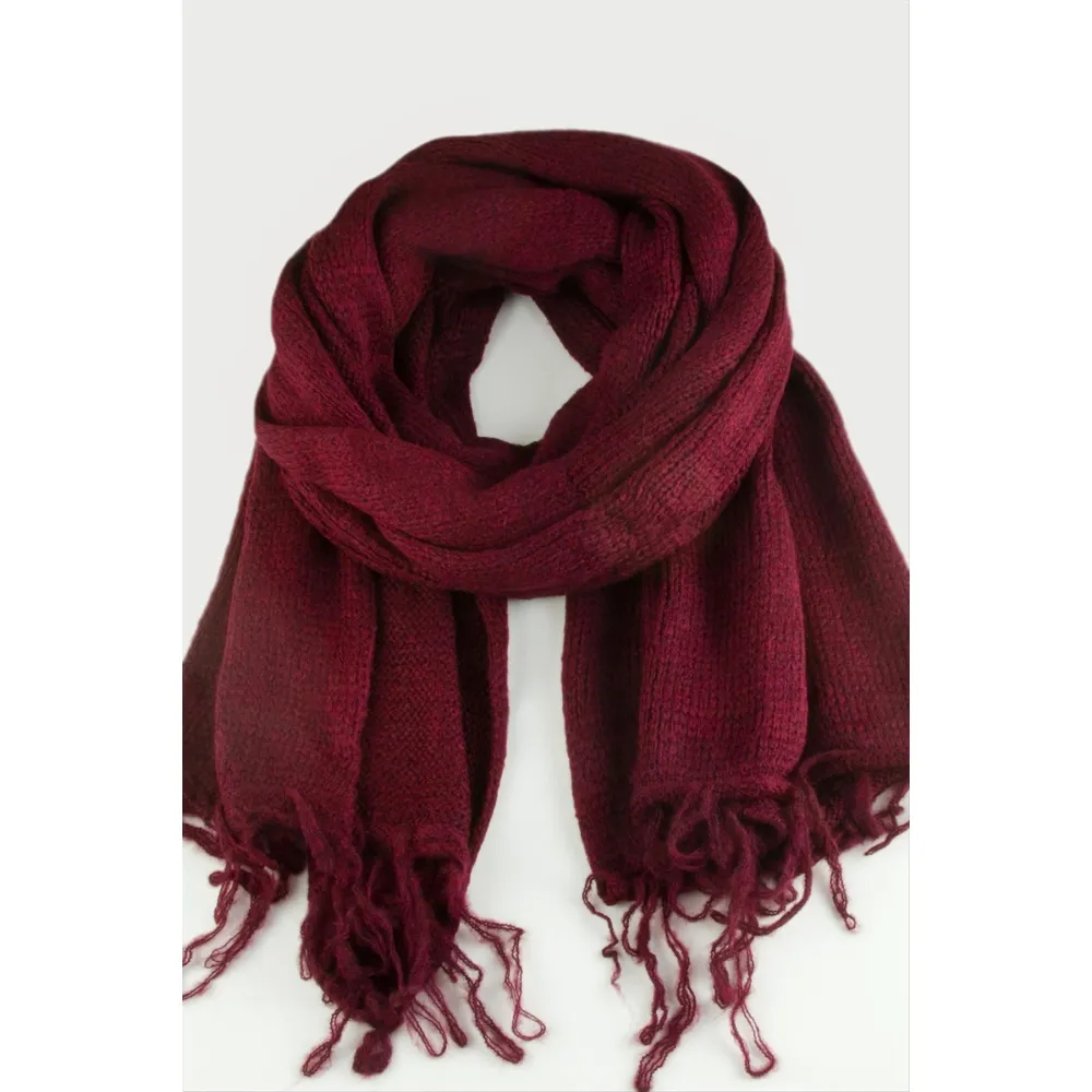 Örgülü İplik Kışlık Şal-Bordo