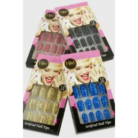 Simli Renkli Takma Tırnak-Renkli