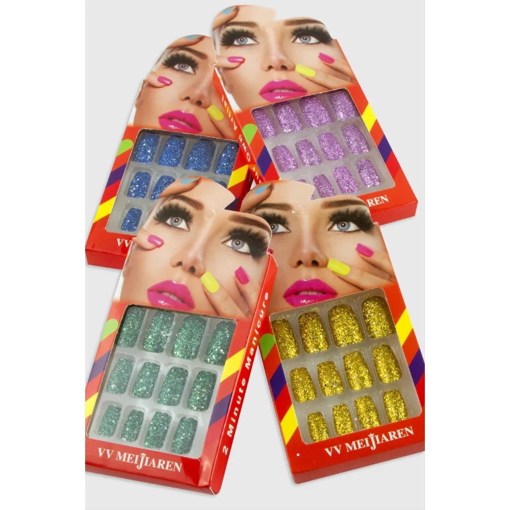 Simli Renkli Takma Tırnak-Renkli