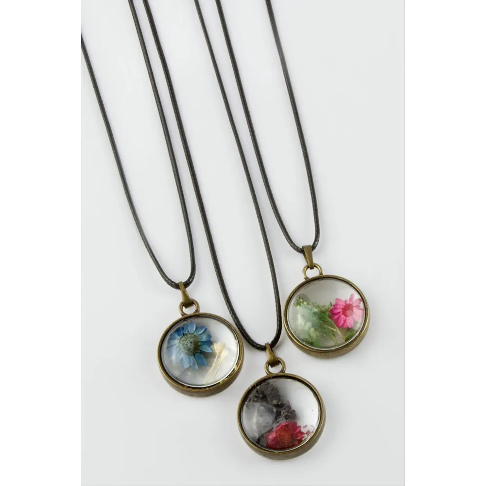 Karışık Renkli Çiçek Canlı Kolye-Renkli