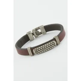 Noktalı Suni Deri Bileklik-Bordo