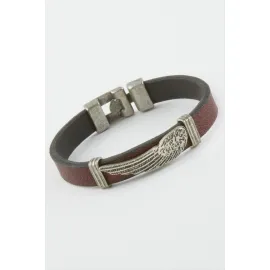 Kanat Suni Deri Bileklik-Bordo