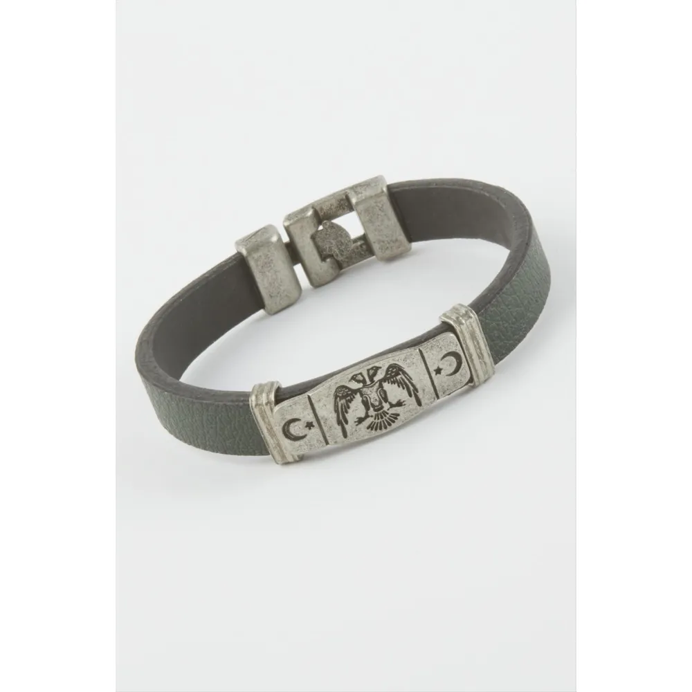 Çift Başlı Kartal Suni Deri Bileklik-Yeşil