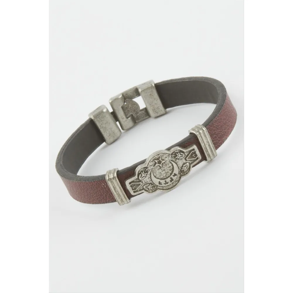 Ay Yıldız Suni Deri Bileklik-Bordo