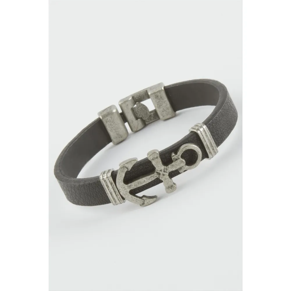 Çapa Suni Deri Bileklik-Siyah