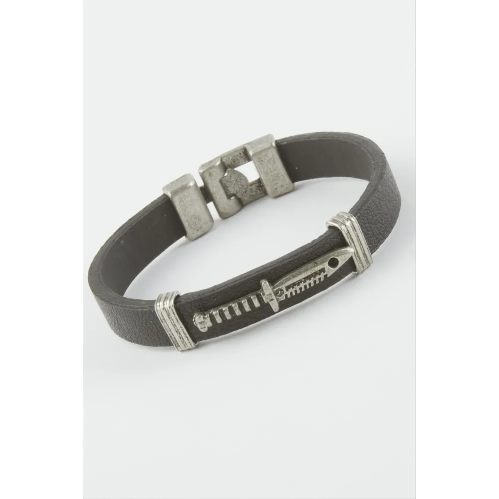 Hançer Suni Deri Bileklik-Siyah