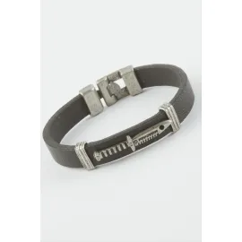 Hançer Suni Deri Bileklik-Siyah