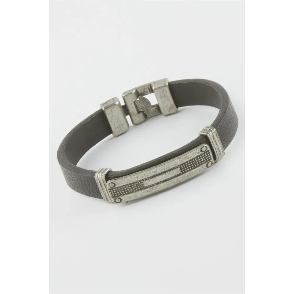 Dikdörtgen Suni Deri Bileklik-Siyah