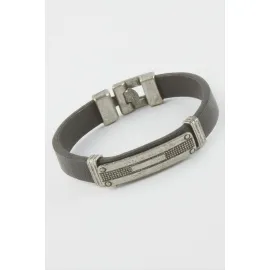 Dikdörtgen Suni Deri Bileklik-Siyah