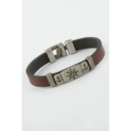 Dümen Suni Deri Bileklik-Bordo