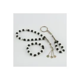 3' lü Doğal Taş Set Anahtarlık,Bileklik,Tesbih-Beyaz