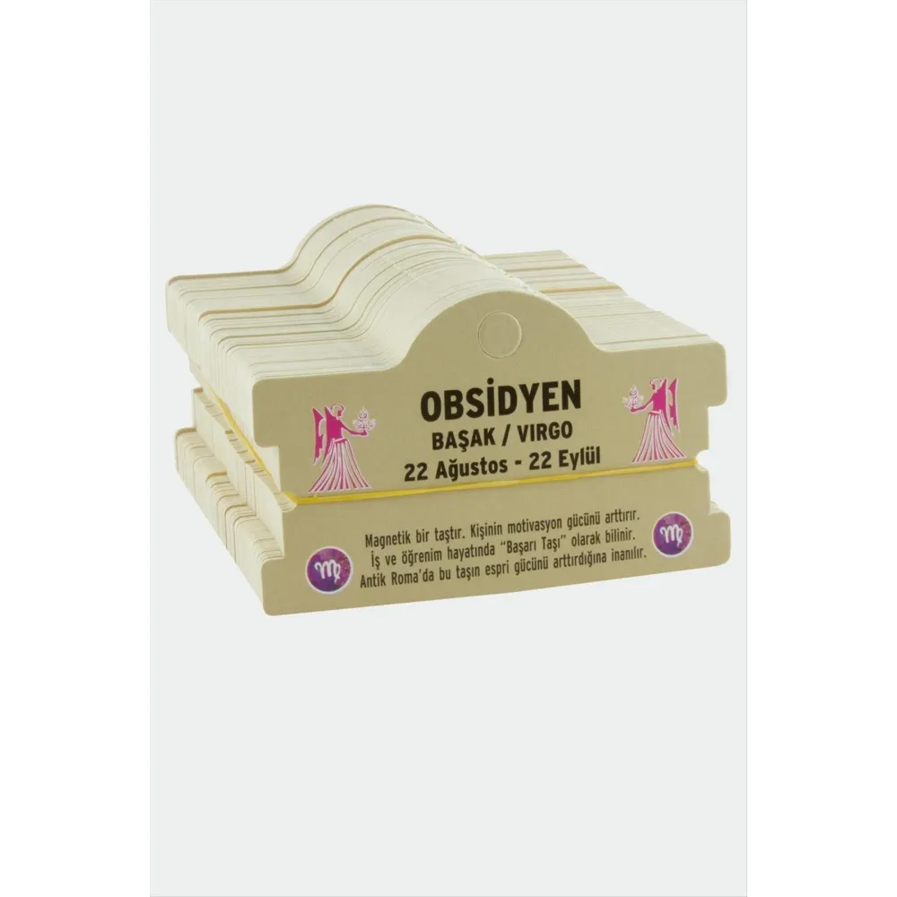 Obsidyen - Başak Burç Bileklik Kartı-Kahverengi