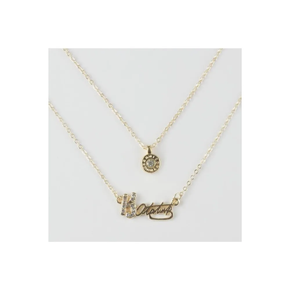 Atatürk Figürlü İkili Kolye-Sarı