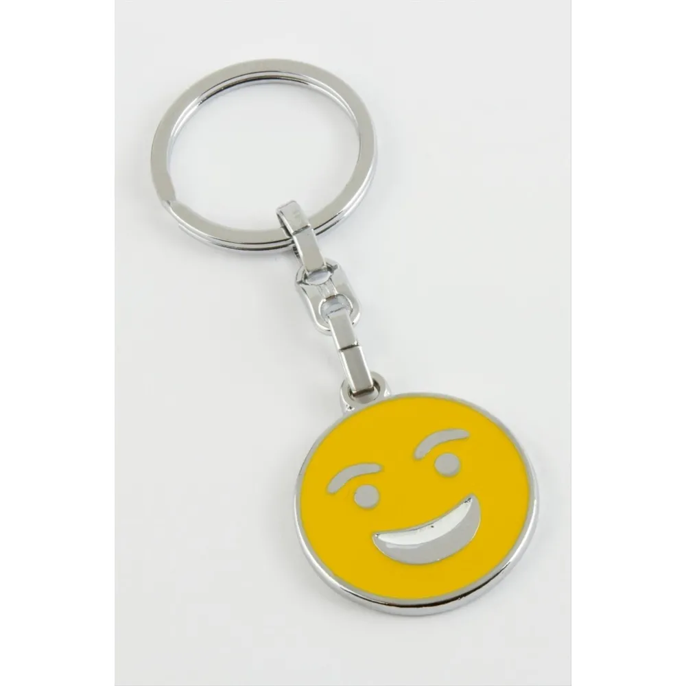 Gülen Yüz Emoji Metal Anahtarlık-Sarı