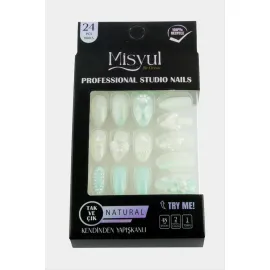 Misyul Taşlı Takma Tırnak 24 Adet-Turkuaz