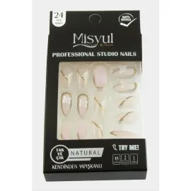 Misyul Taşlı Takma Tırnak 24 Adet-Açık Pembe