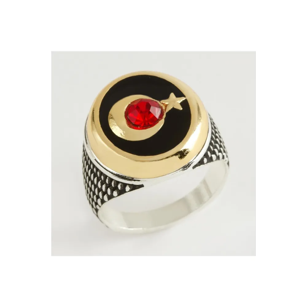 Ay Yıldız Metal Erkek Yüzük-Siyah