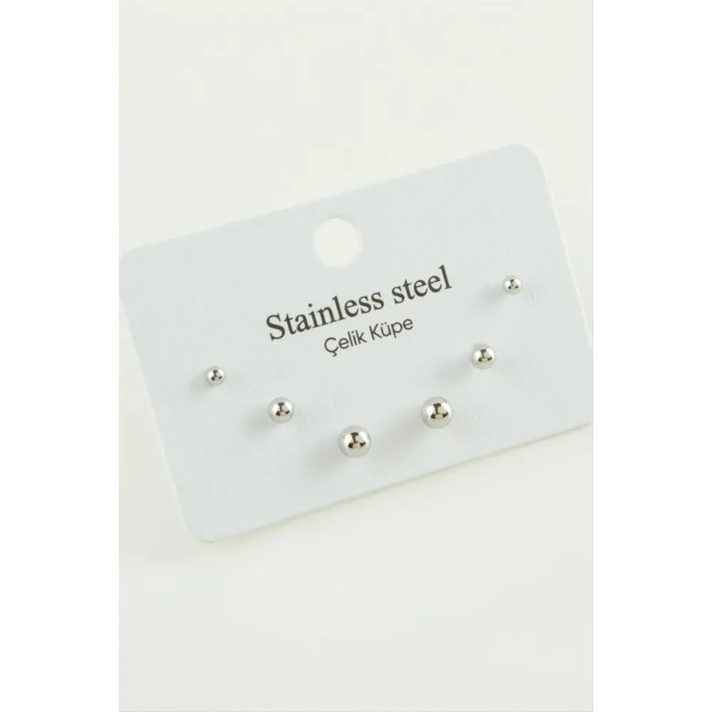 6 Adet Top Çelik Küpe-Gümüş Rengi