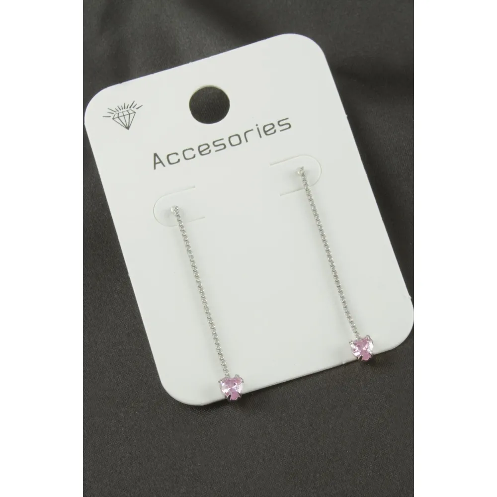 Kalp Suyolu Taşlı Küpe-Pembe