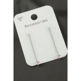 Kalp Suyolu Taşlı Küpe-Pembe