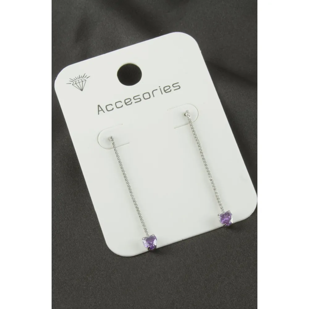 Kalp Suyolu Taşlı Küpe-Mor