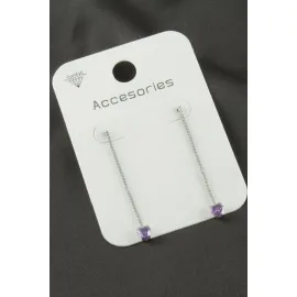 Kalp Suyolu Taşlı Küpe-Mor