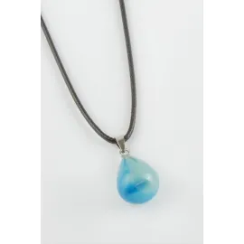 Akik Damla Doğaltaş Kolye-Mavi