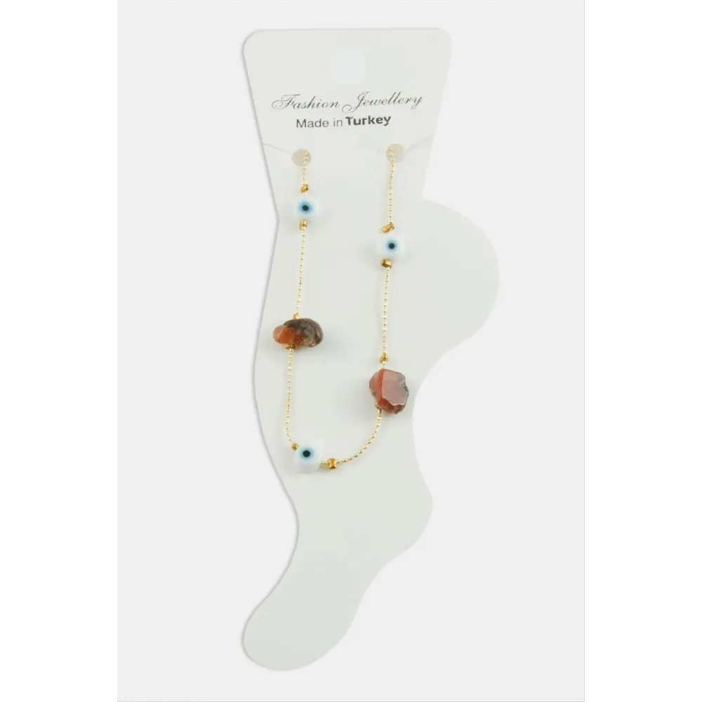 Nazar Kırık Doğaltaşlı Boncuk Halhal-Kahverengi