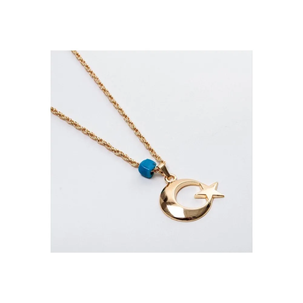Ay Yıldız Figürlü Kolye-Sarı