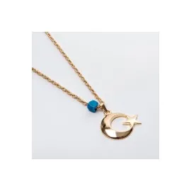 Ay Yıldız Figürlü Kolye-Sarı