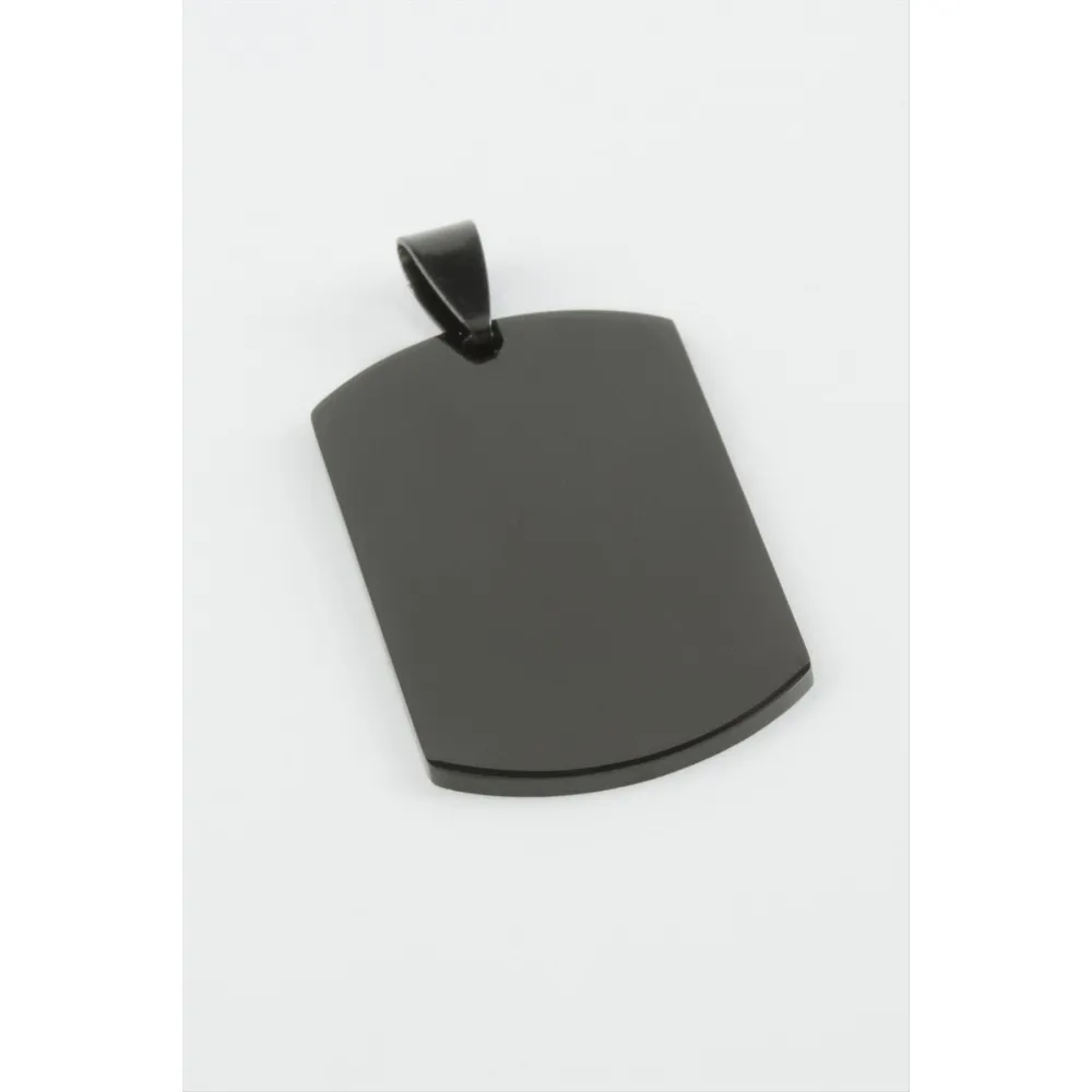 Künye İsim Yazılabilir Çelik Kolye Ucu 2,2X3,8 cm-Siyah